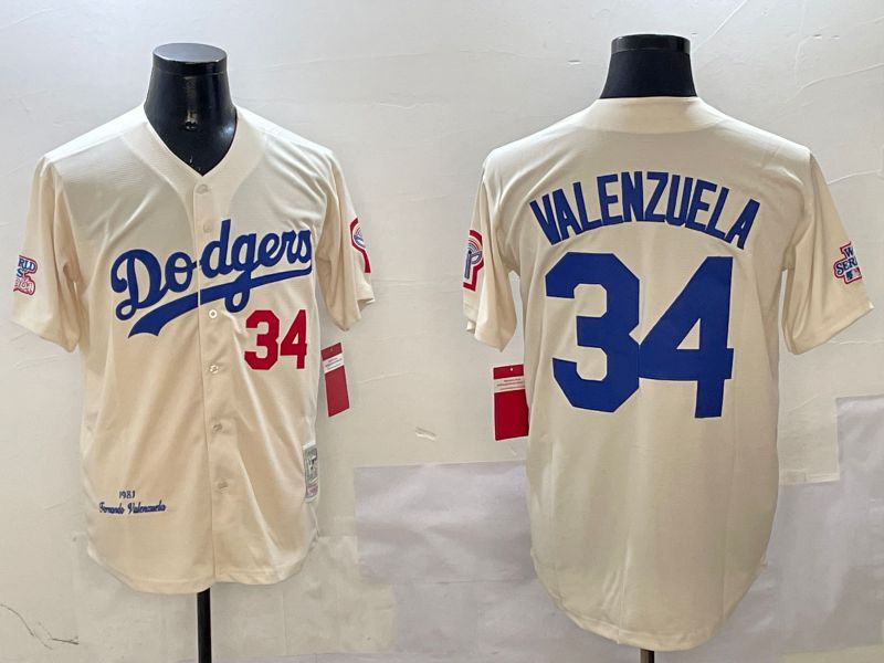 Men Los Angeles Dodgers 34 Valenzuela Cream Throwback Game 2025 Nike MLB Jersey style 313